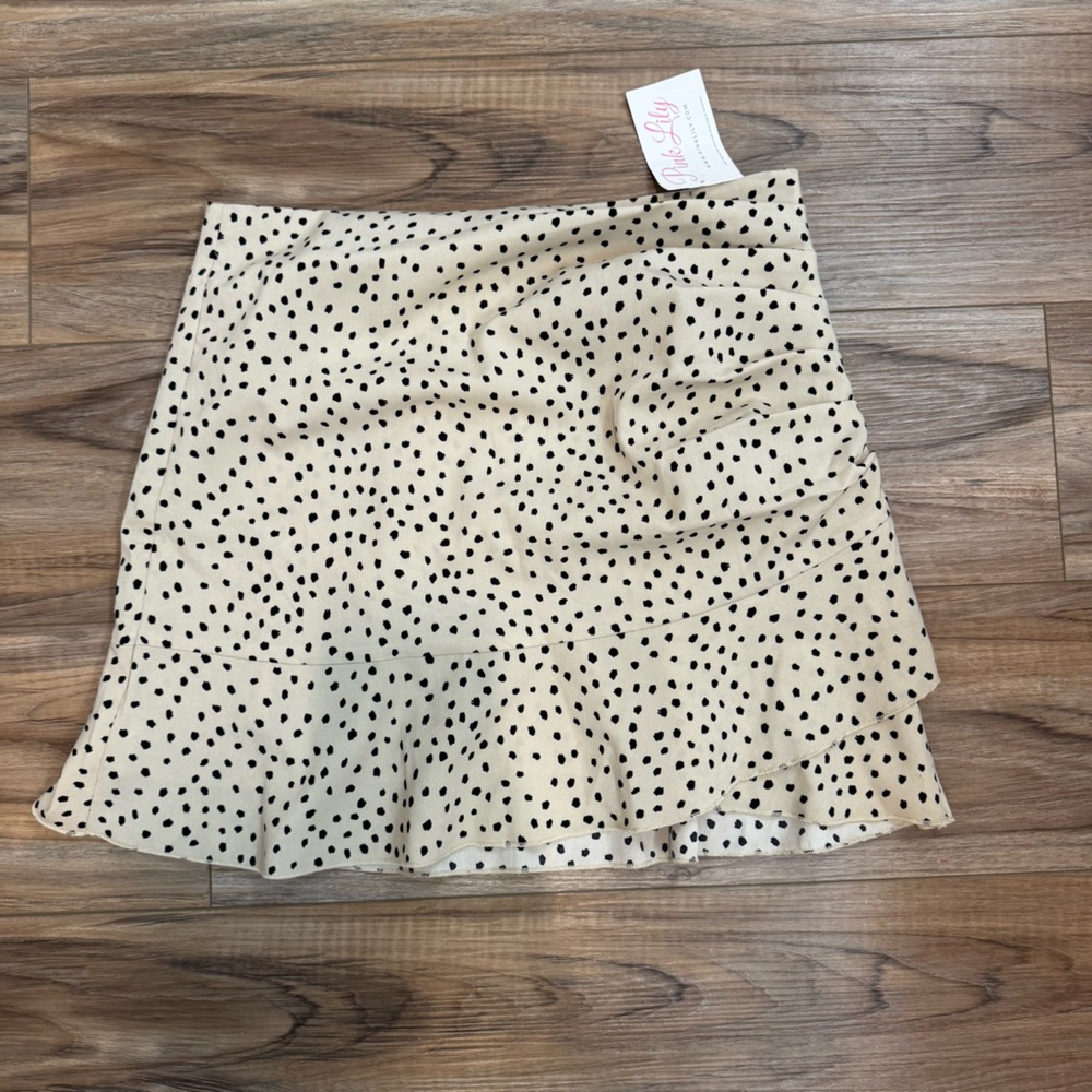 Pink Lily Cream and Black Polka Dot Skirt